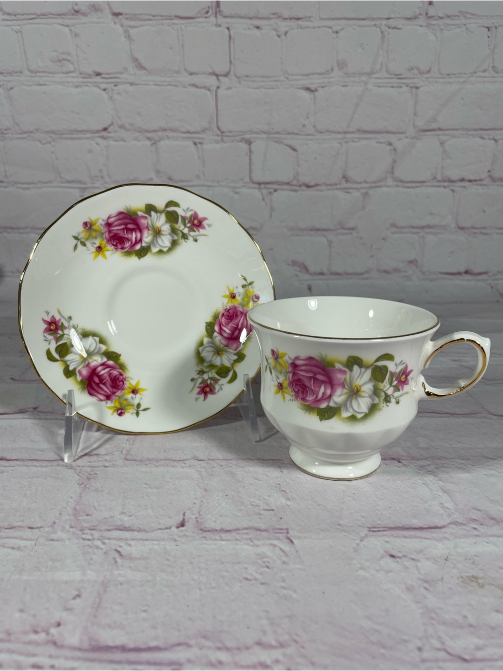Vintage Ridgway Pottery Queen Anne Floral Footed Teacup and Saucer Set
